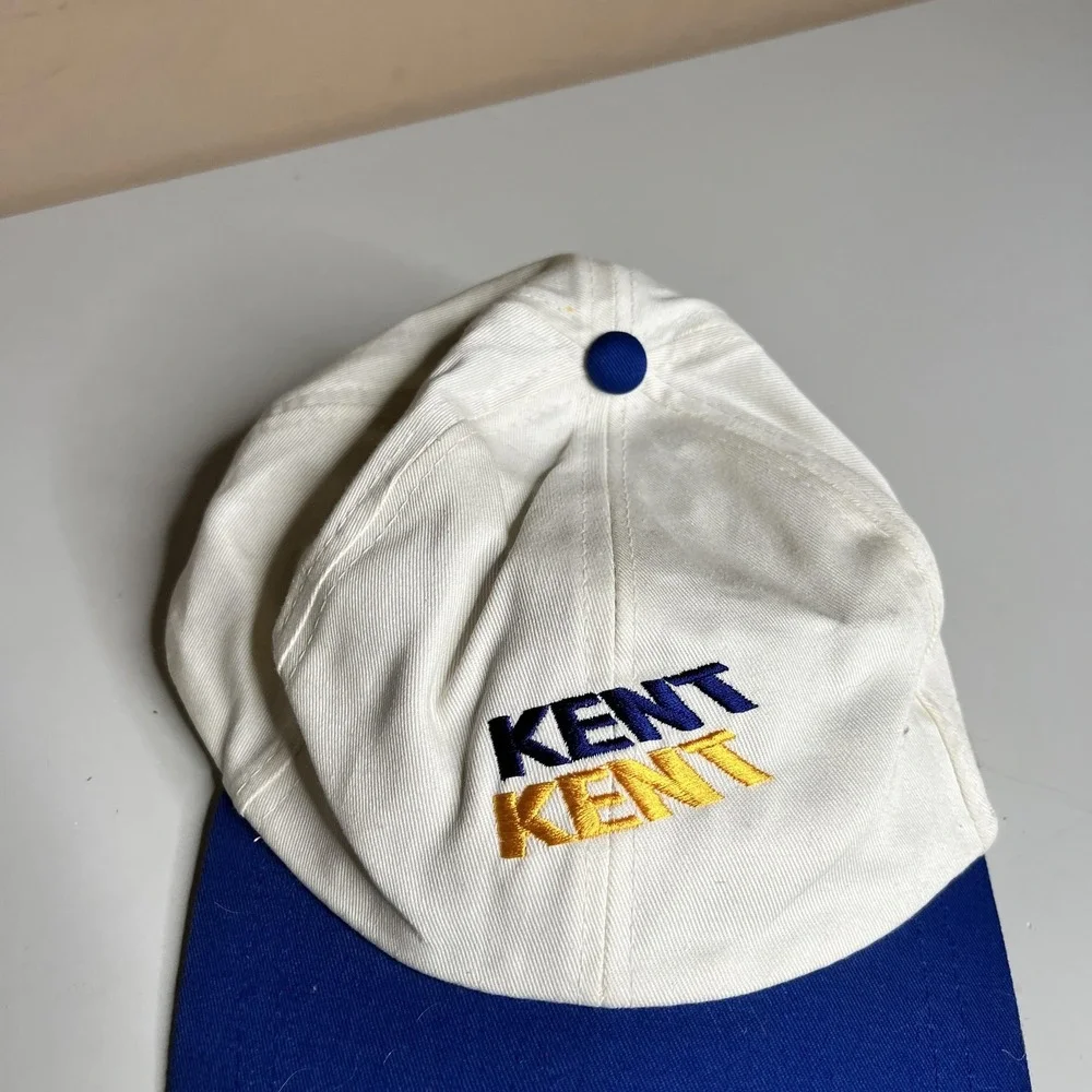 Vintage Kent Super Lights Cigarette Promo Snapback Hat White Blue Two Tone Cap